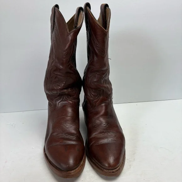 Abilene Brown Leather Cowboy Boots Western Embroidered Gum Oil Resistant Soles 7